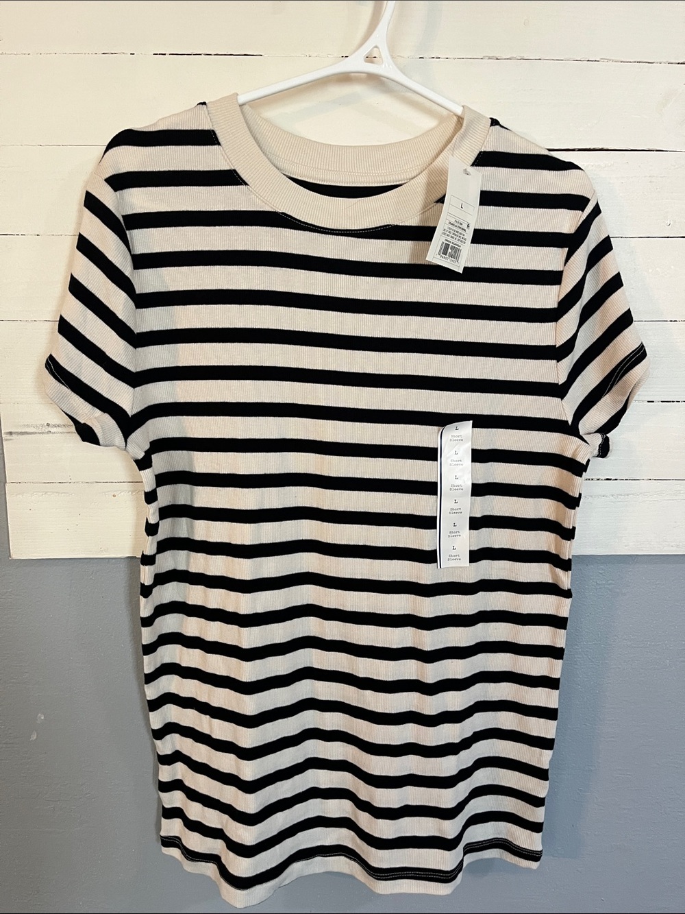 Target Black and Cream Striped Crewneck Tee